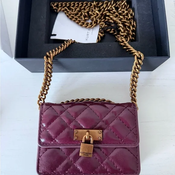 Kurt Geiger Plum Quilted Mini Bag with Gold Chain - Picture 2 of 5